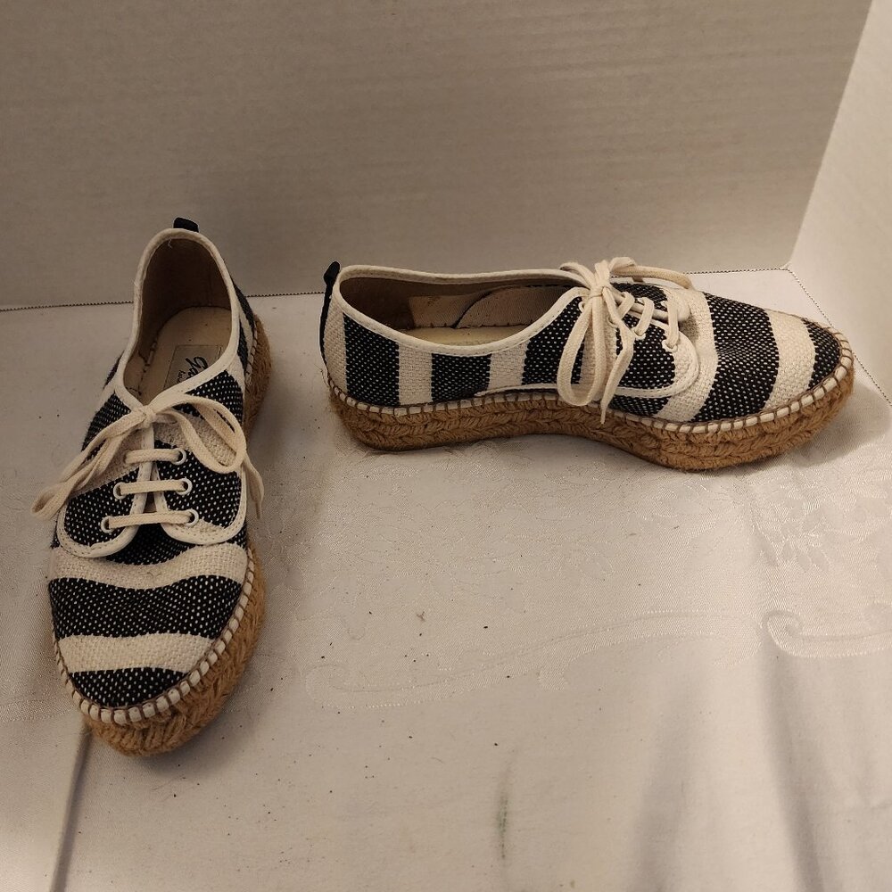 Size 37 Gaimo Black & White Linen Espadrille Platform Sneakers Like New Unworn!